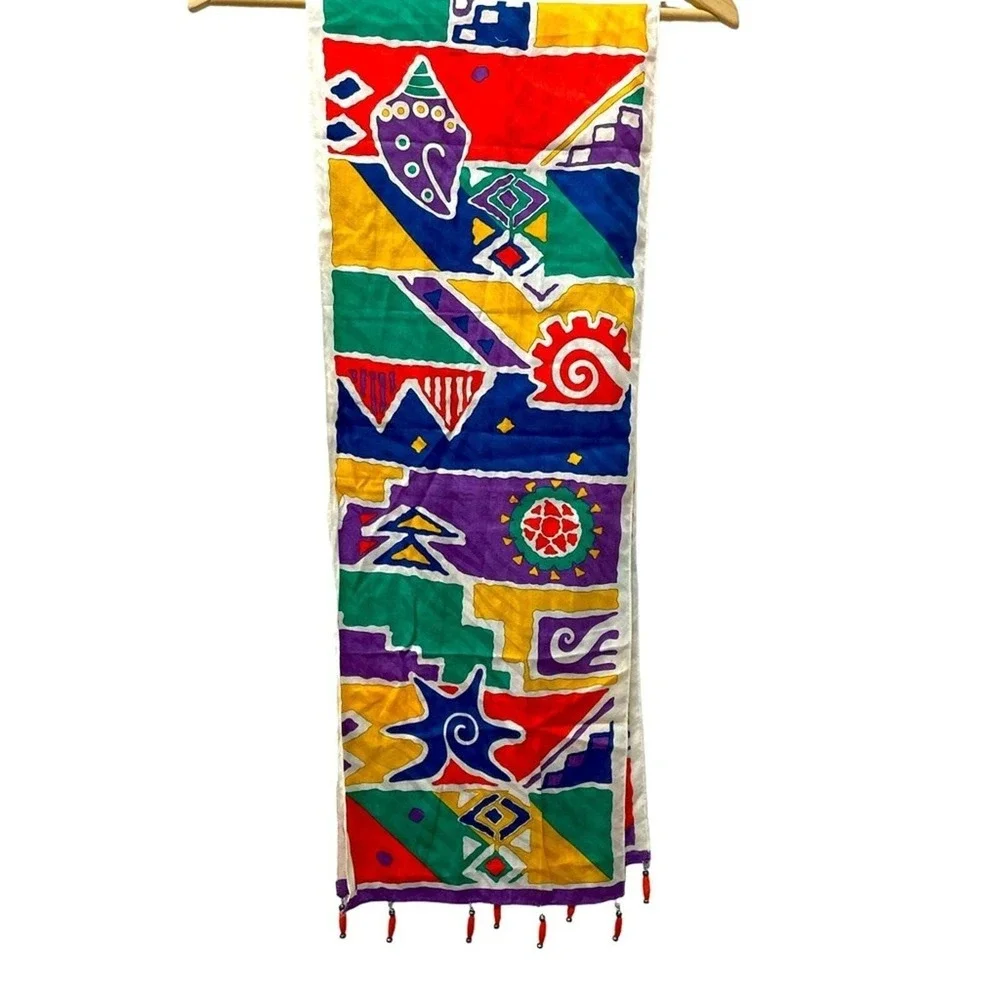 Ginnie Johansen  Abstract Geometric Scarf Womens Colorful Retro‎ Vintage 90s